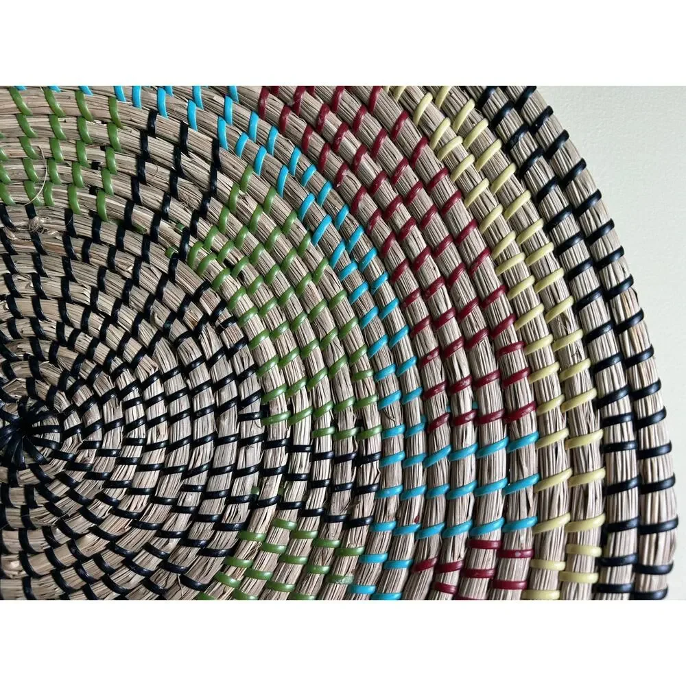 Handcrafted Coiled Woven Wall Basket Tray | Fiber Art Decorative Basket |